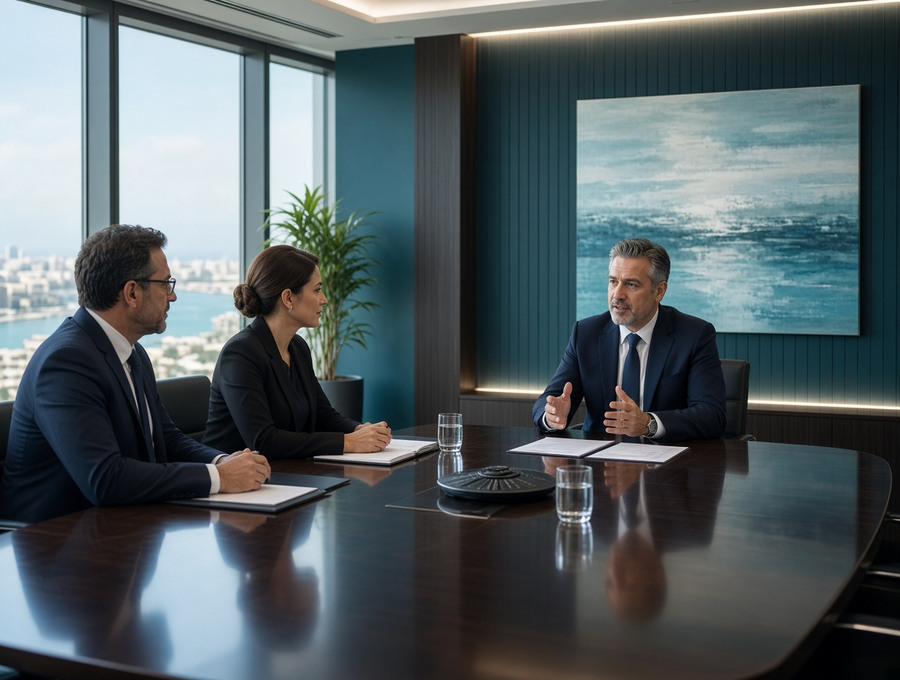 Юристы Cyprus Capital Law разбирают корпоративную схему на столе в Лимасоле